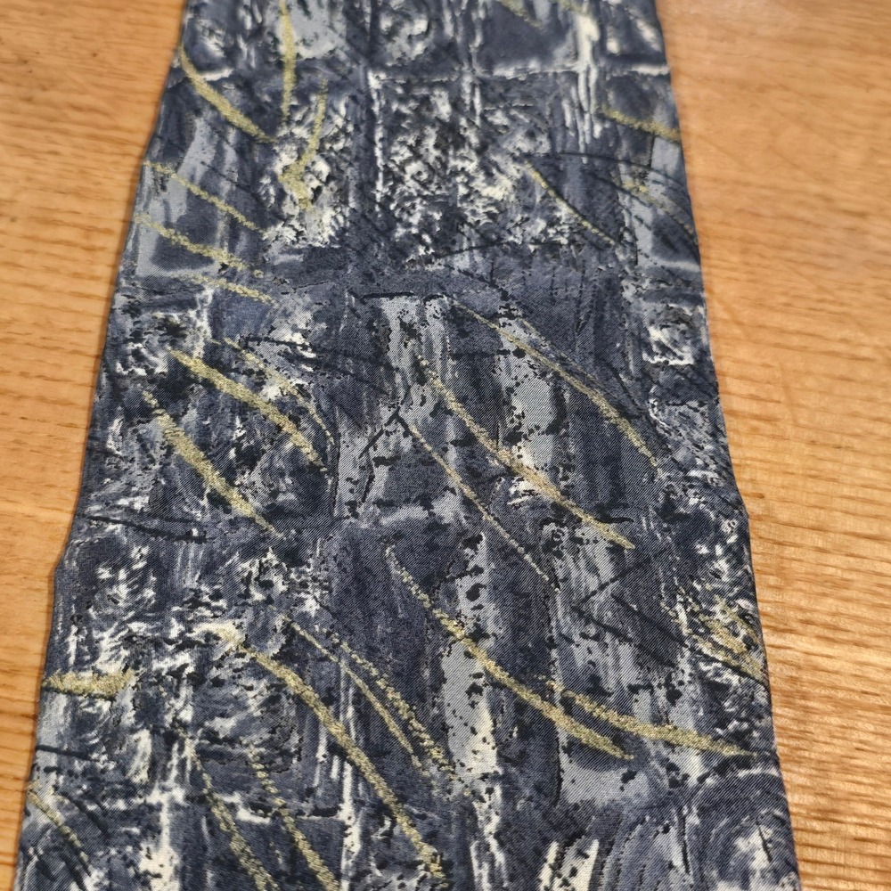 J Ferrar Mens Silk‎ Tie Grey Gold Abstract Brushstroke Italian Printed Necktie